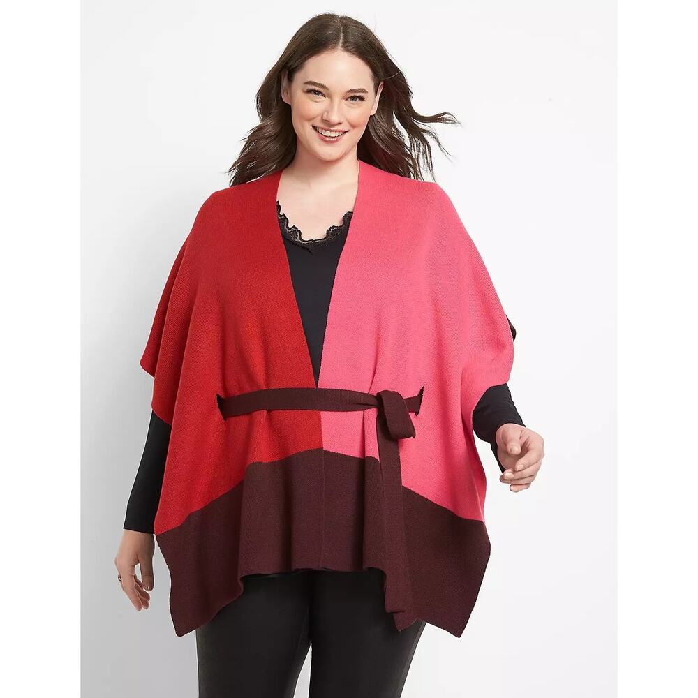 Lane Bryant Colorblock Belted Poncho NWT O/S